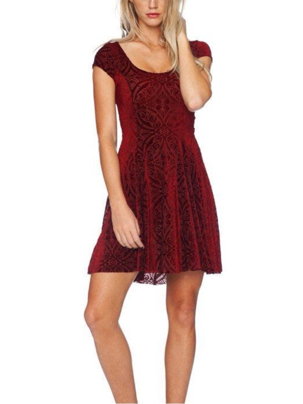 Forever 21 Burgundy Lace Fit & Flare Mini Dress